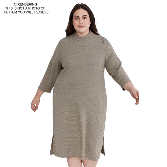 Ulla Popken Dress 3/4 Sleeve Minimalist Scandi Casual Cozy Neutral Capsule 12/14 - Picture 7 of 7